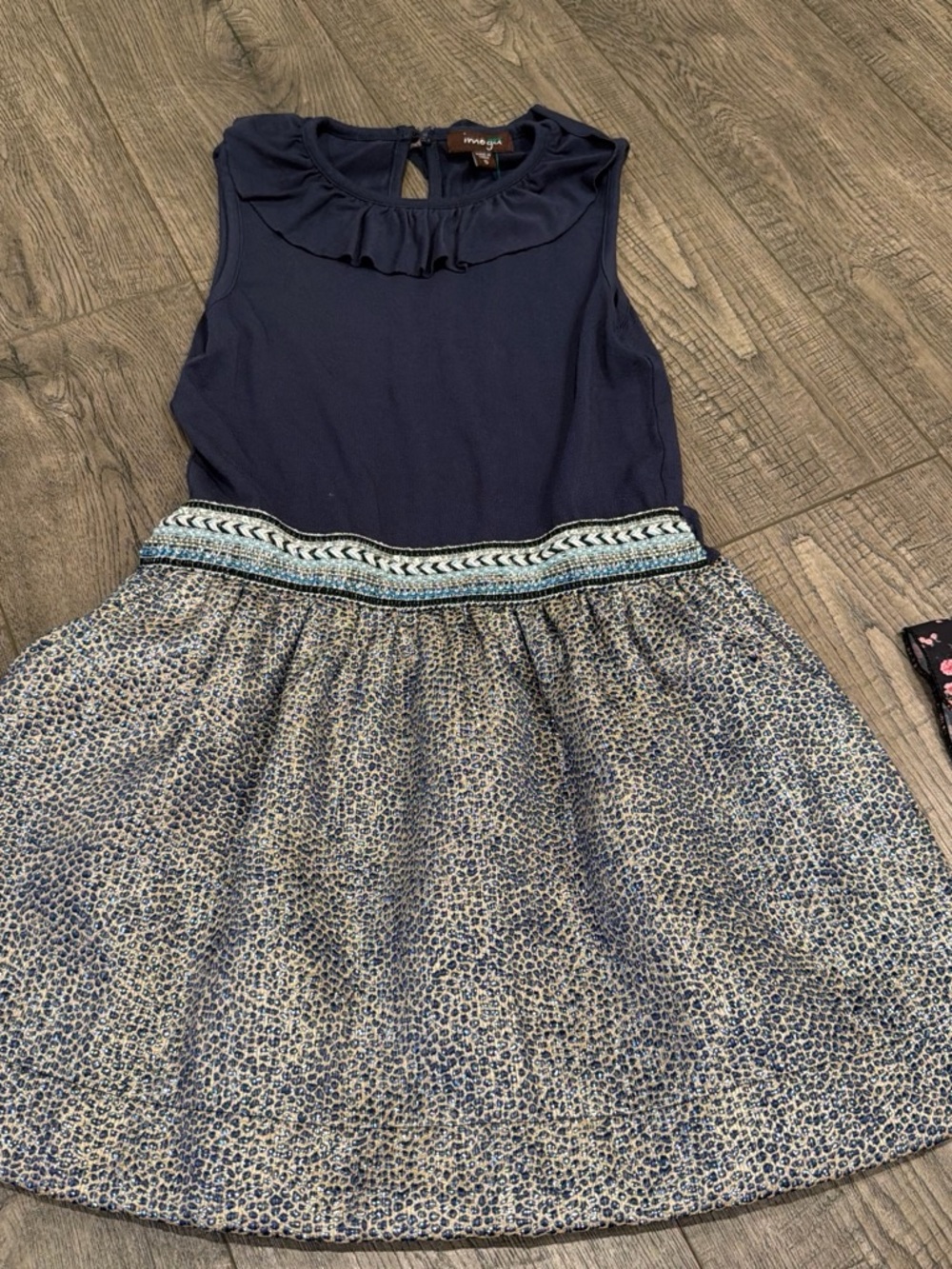 Imoga Navy Sleeveless Dress with Patterned Skirt